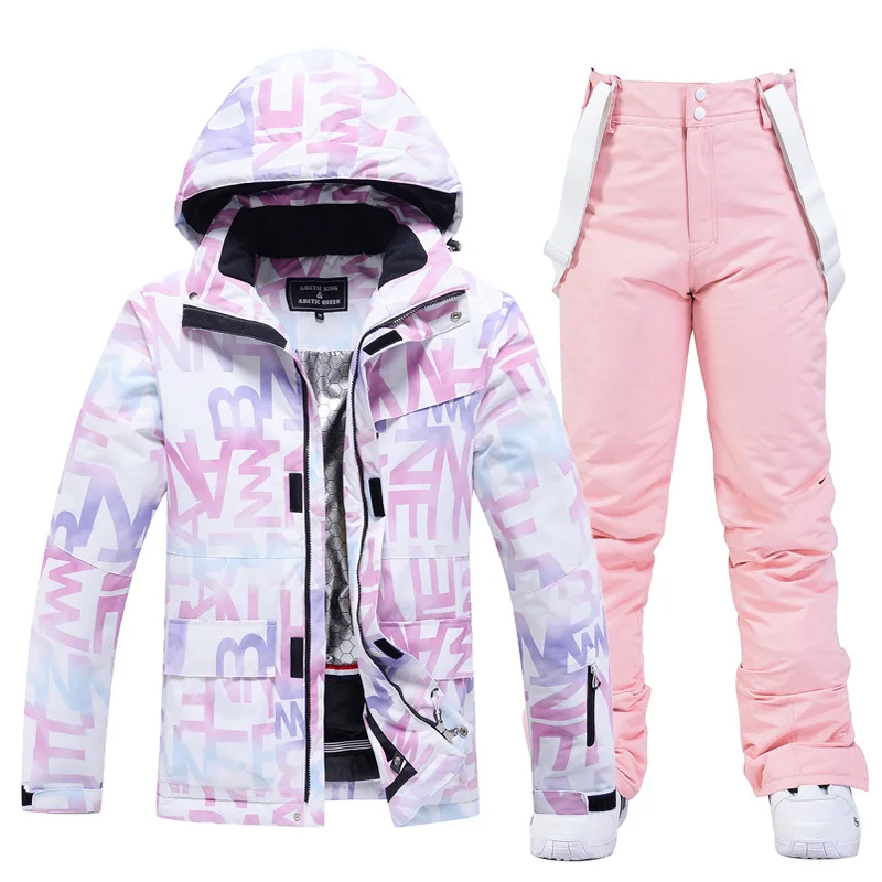 New Fashion Letter Women Ski Suit Winter Windproof Waterproof Snowboarding Jacket and Pants Snow Walking Clothes Female Snowsuit 4