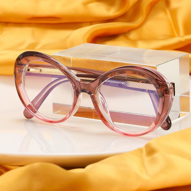 

Glasses Without Prescription Lenses Women Anti Blue Light Bezel Round TR90 Transparent Orange Designer Myopia Optical Decorative