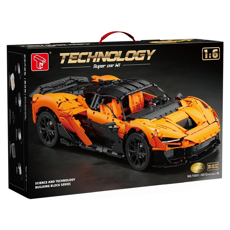 재고 있음 T5051 MOC 테크니컬 1:6 오렌지 스포츠카 블록 조립 모델 장난감..