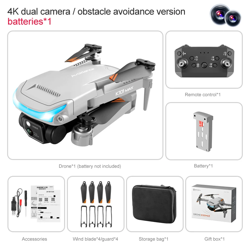 K101Max Drone 4K HD Dual Camera Optical Flow Position Professional Aerial Photography Obstacle Avoidance Folding RC Quadcopter 