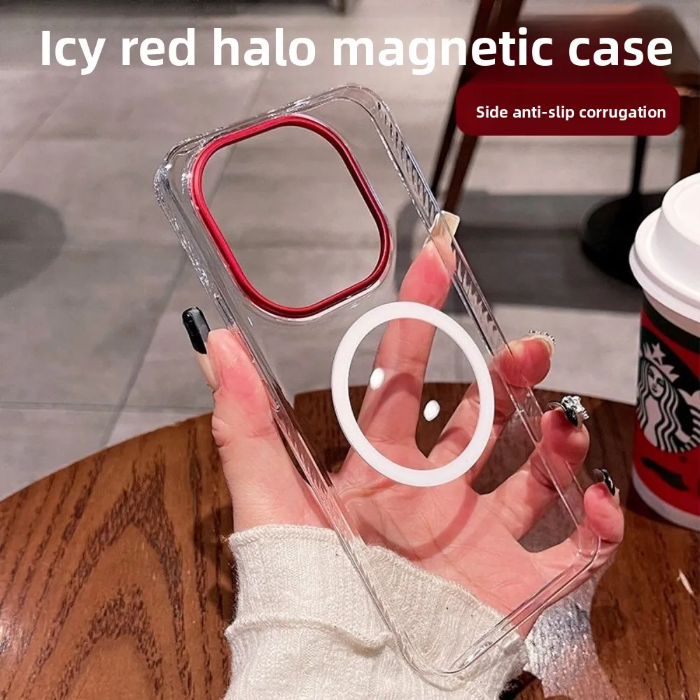 Red-Ringed Magnetic Shockproof Acrylic Case with Anti-Slip Design
