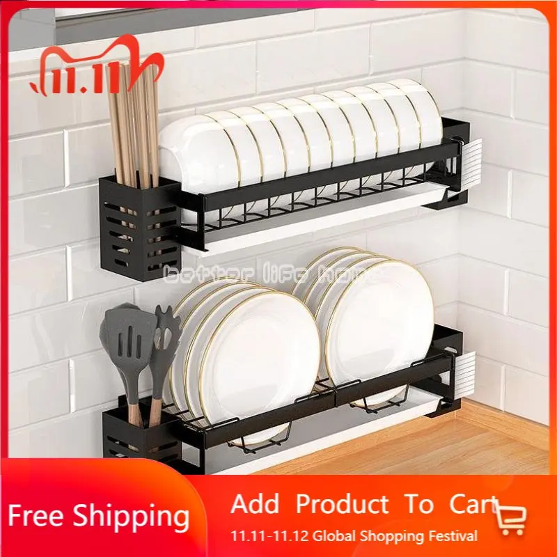 Stainless Steel Wall Mounted Dish Drainer Drying Rack Bowl Plate