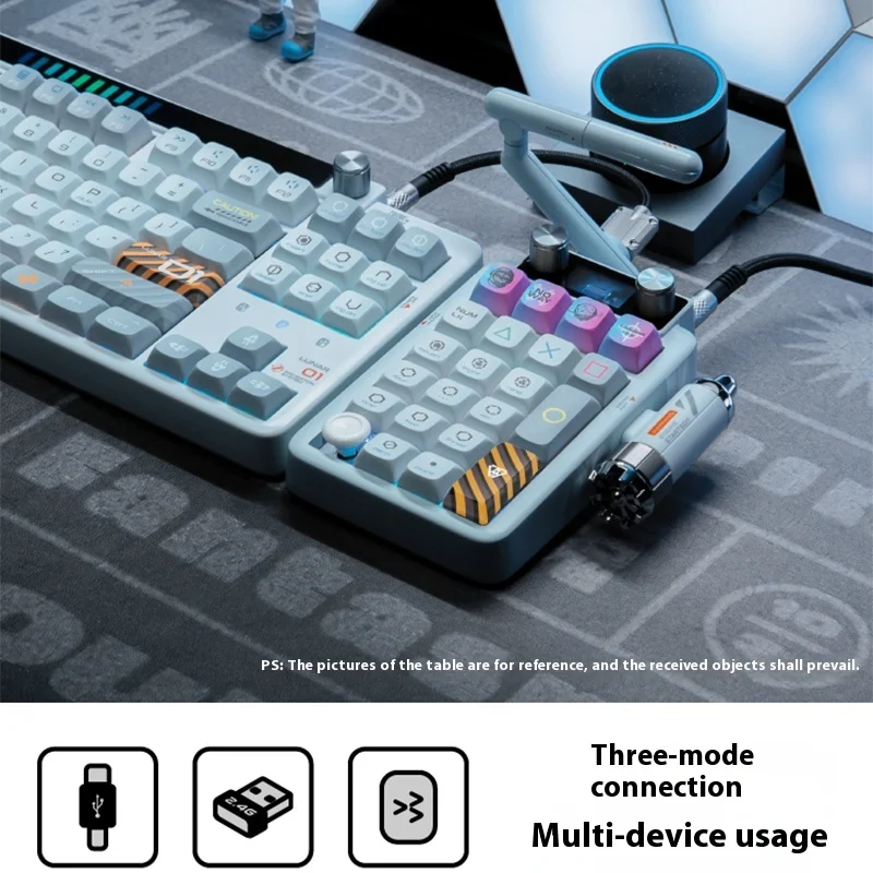 Keysme Lunar02 미니 기계식 키보드, 무선 블루투스, 3 가지 모드, 컬러 스크린, 프로그래밍 가능한 손잡이, 노트북 키보드 액세서리