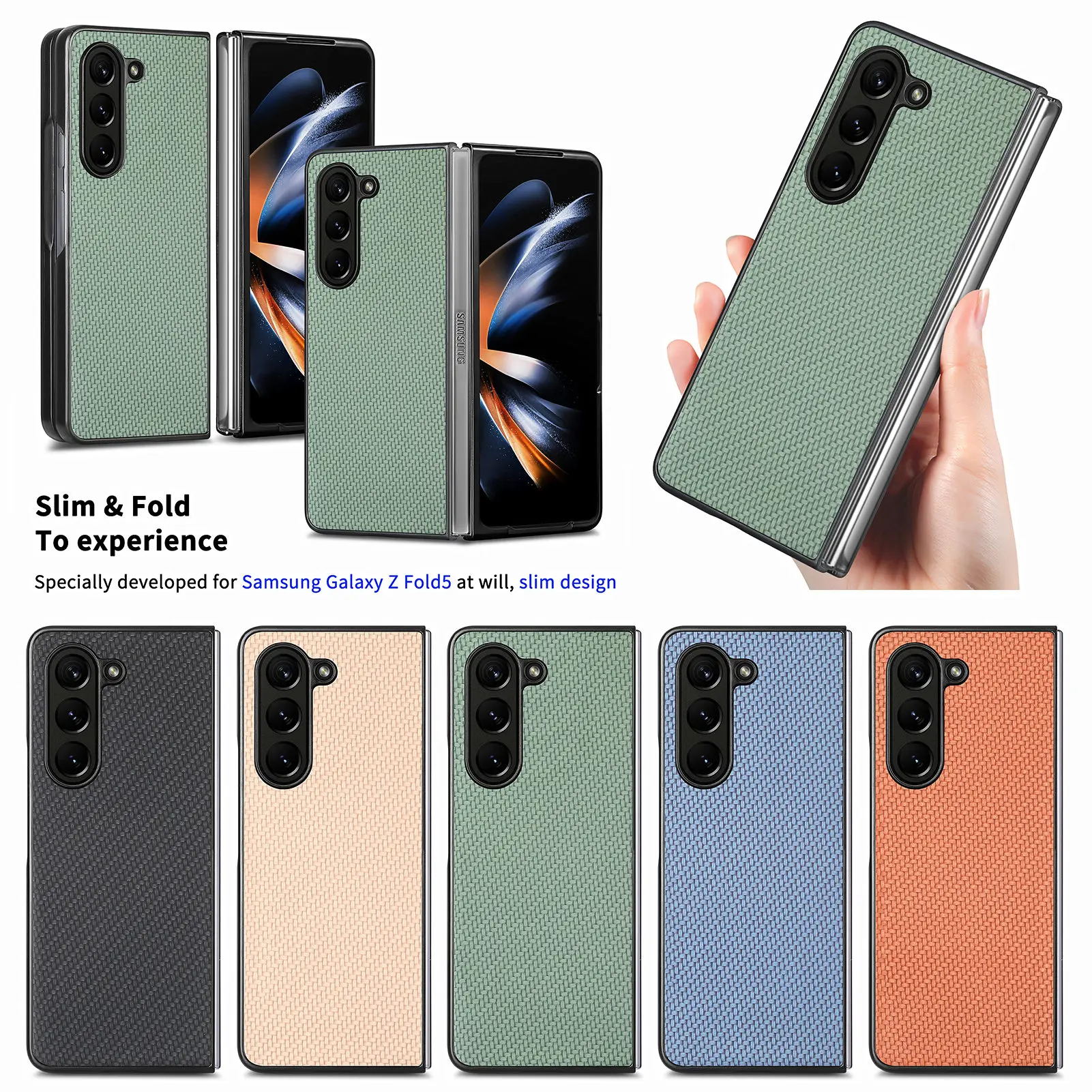 Per Samsung Z Fold 5 Custodia Pieghevole Protettiva Antipolvere Per Samsung Galaxy Z Fold 5 5G Fold5 Zfold5 Fashion Carbon Funda