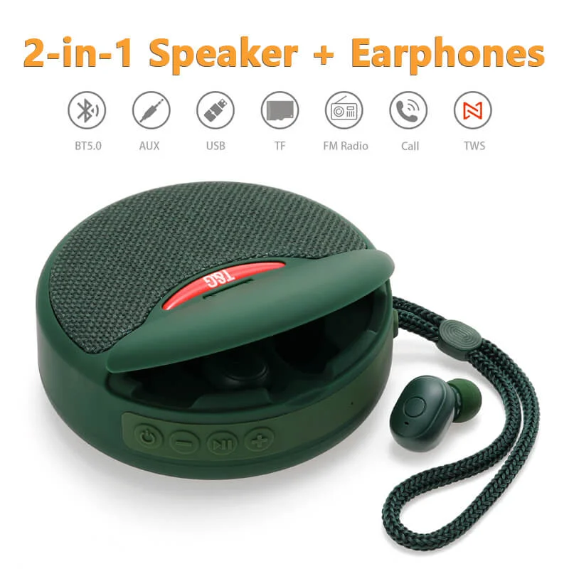 

Portable Wireless Bluetooth Speaker TWS Wireless Earphone 2 in 1 Waterproof Outdoor Mini Sound Stereo Headphones with Microphone