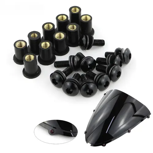 10pcs/Set Kit Motorcycle M5 15mm Metric Rubber Well Nuts Windscreen Fairing Cowl Anodized Aluminum Moto Screws Bolts