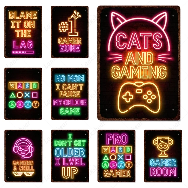 Chicas Neon Sign, Vintage Gamer Tin Poster