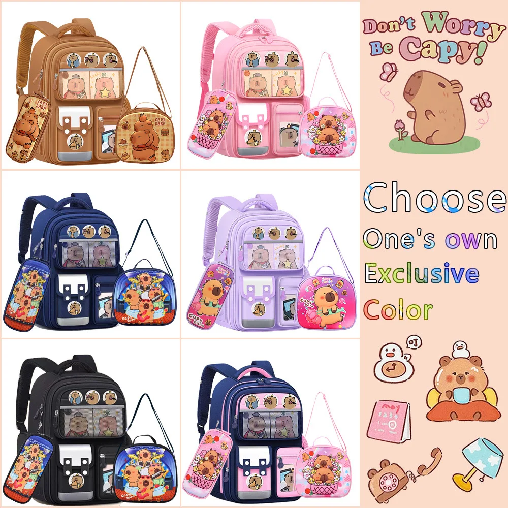 Capybara Children School Bags For Boys Girls Kids Alleviate Burden Protecting Spine Widen Straps School Backpack School Book Bag 1