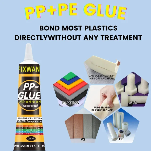 PP Polypropylene/ PE Polyethylene PPT / PC โพลีคาร์บอเนต/ TPE/ TPU/ อะคริลิค/ ABS กาวพิเศษสําหรับพลาสติกโดยไม่ต้องรักษา 50ML 1
