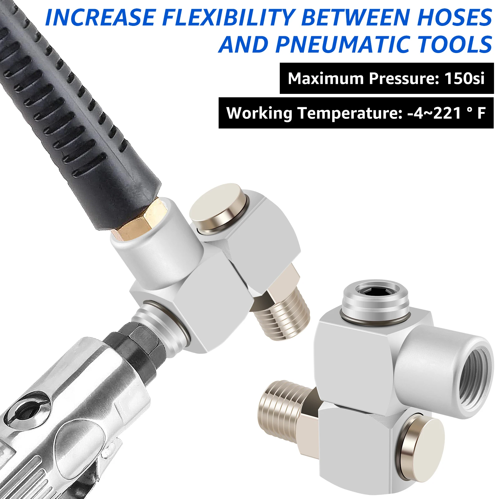 4-Pack 360° Swivel Air Hose Fittings – 1/4" NPT, 150 PSI – No-Twist Connector For Pneumatic Tools