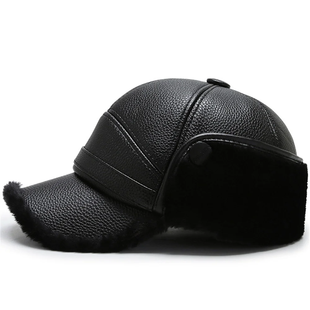Winter Hat Earflap Hat Men&rsquo;s Winter Thick Ear Protection Hats Outdoor Sport Warm Baseball Cap Leather Dad Caps Earflaps Bomber Hats Ski Russian Cap