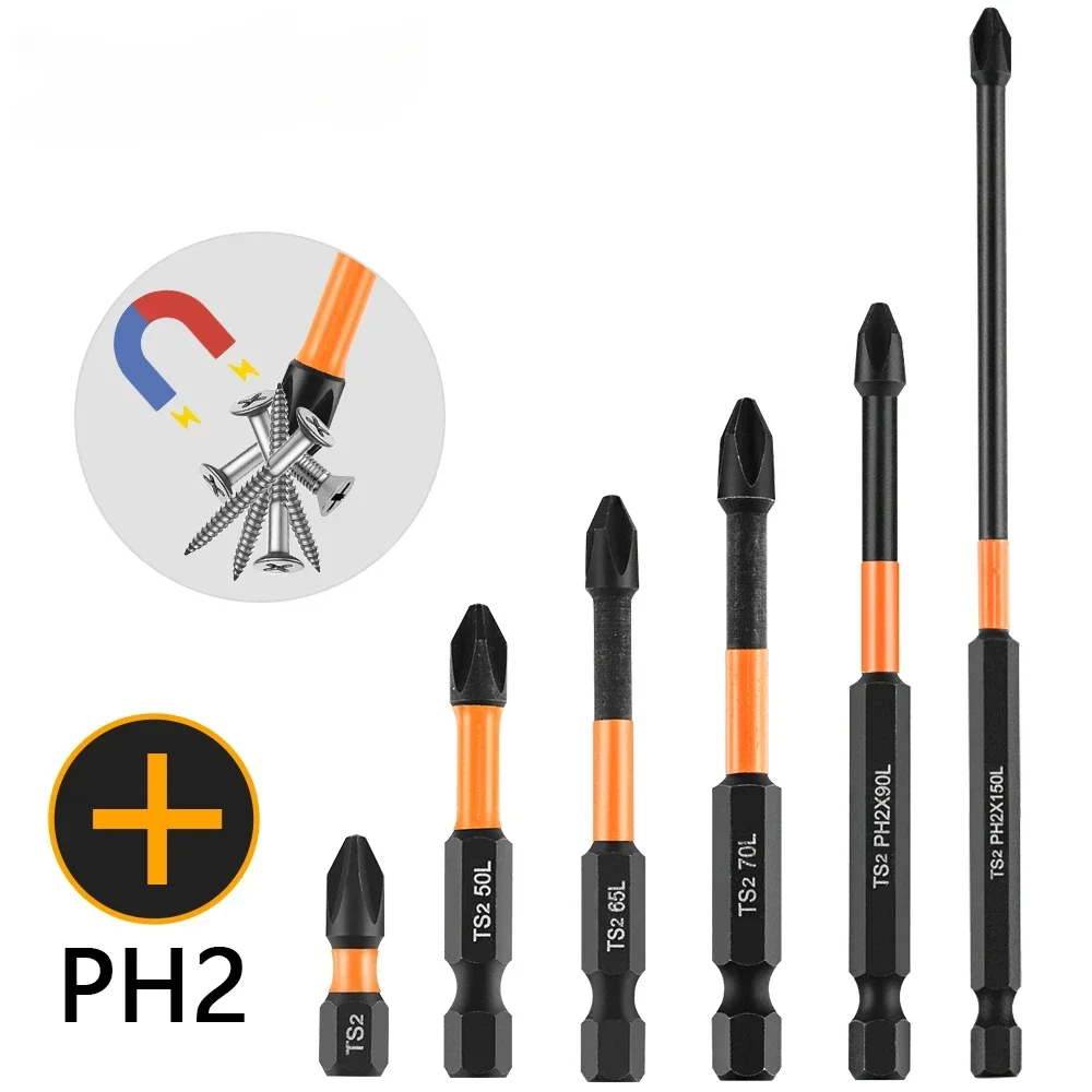 

6Pcs PH2 Magnetic Cross Bit Set Phillips Impact Batch Head Hardness Screwdriver Bit Screw Driver Hand Tools