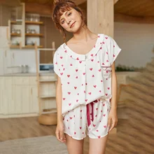 

Cute doll collar two-piece pajamas new summer short sleeved shorts Satin ice silk women's home clothes set