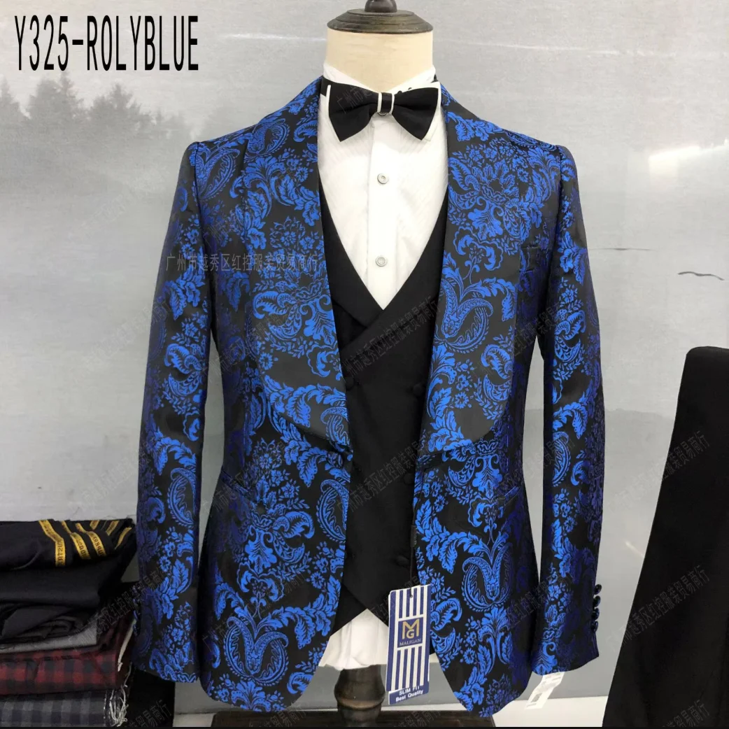 Traje de piezas con estampado Floral para hombre, esmoquin