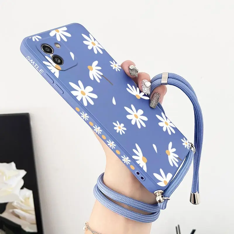 A3 Fallen Flowers Lanyard Silicone Phone Case Cover
