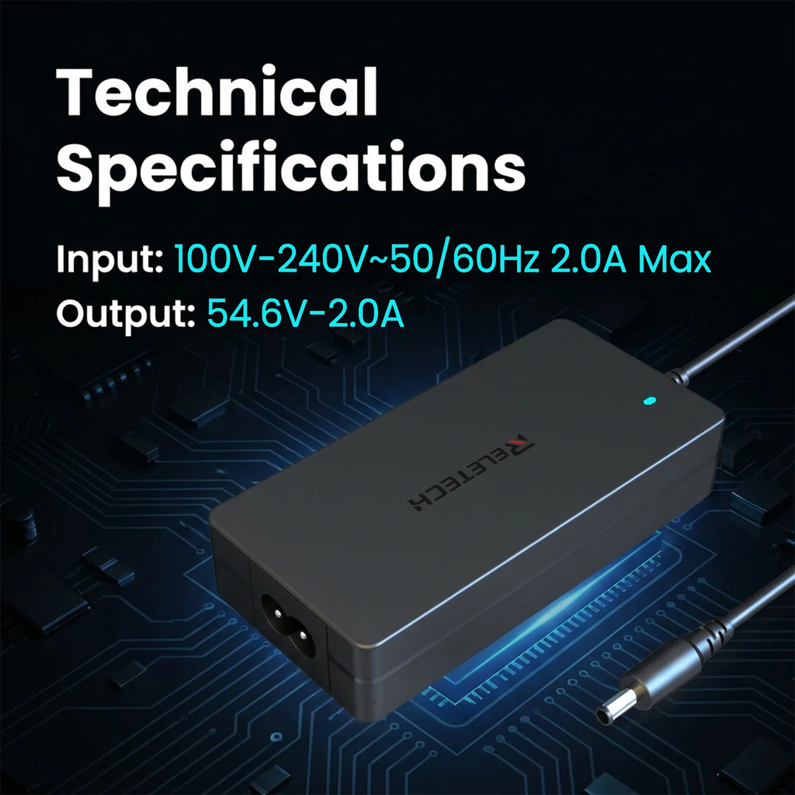 54.6V 2A 충전기 전기 자전거 리튬 배터리 충전기 DC 소켓/커넥터 (48V 13S 리튬 이바이크 배터리용)