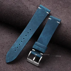 Premium Calfskin Leather Universal Sport Watch Band - Brown Replacement Strap - 22mm (Blue)