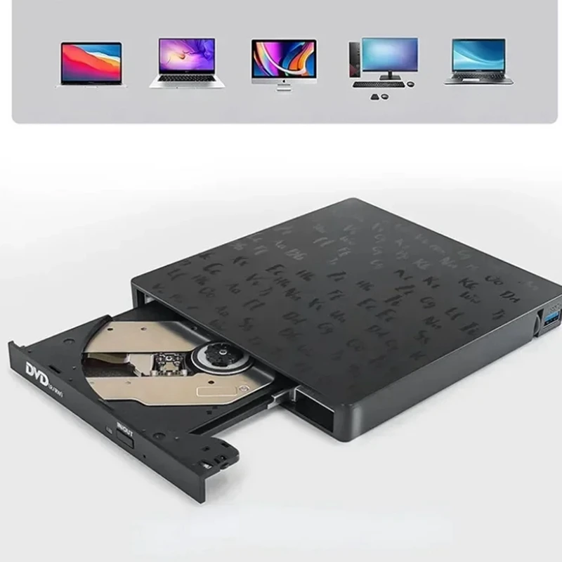 1 Piece 7-In-1 External CD/DVD Drive Burner Black Plastic With SD/TF & USB3.0 Slots Optical Drive For PC Laptop