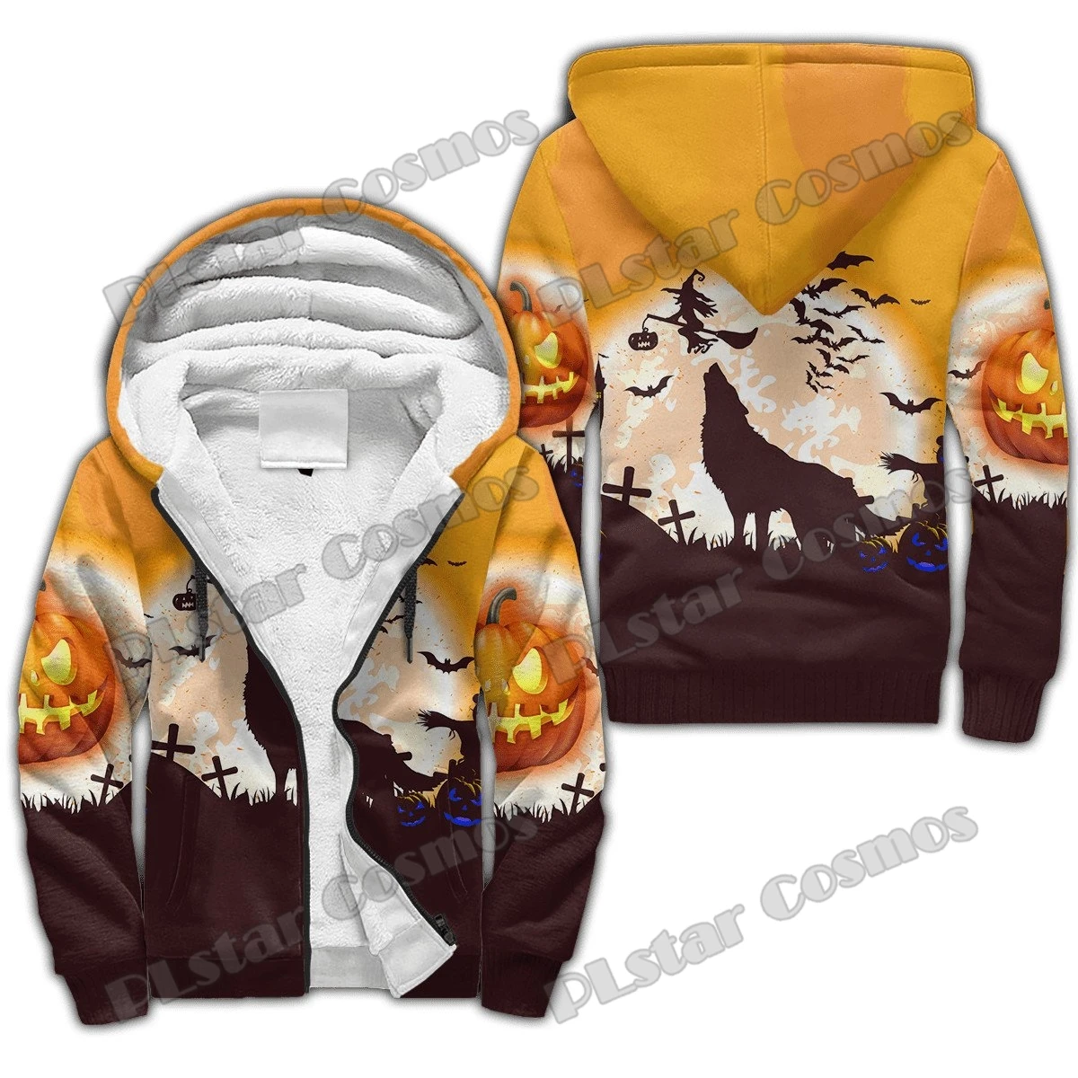 Halloween Wolf Witch Pattern 3D Printed Fleece Zip-Up Hoodies For Men Women Winter Casual Thick Warm Hooded zipper jacket JR18