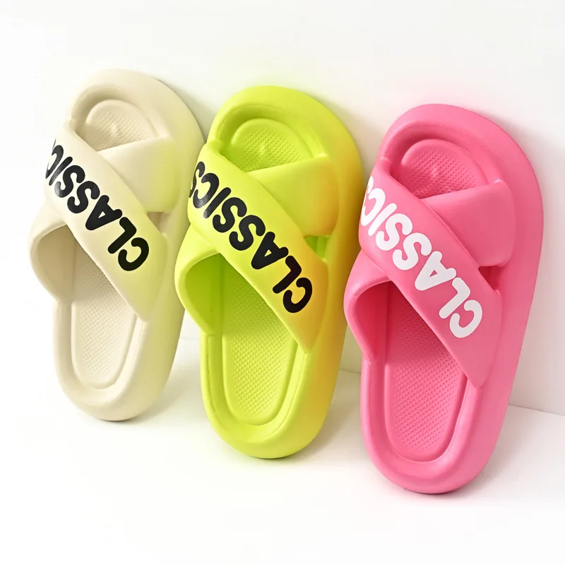 

Fashion Letter Cross Slippers Summer Women's Slippers Thick Soft EVA Bottom Men Sandals Female Home Shoes Beach Summer Slippers