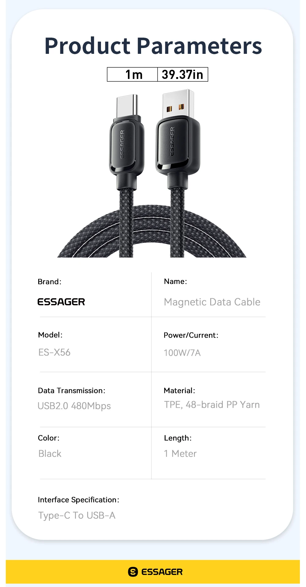 Essager 7a magnetisches Schnell ladekabel USB a bis Typ c magisches Seil USB-Magnet kabel Automatik kabel für vivo oneplus oppo – Detail 16