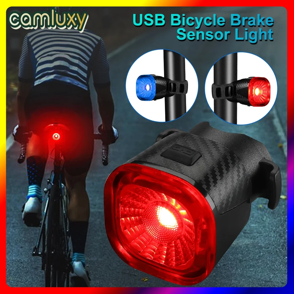 Bicycle taillight Camluxy Smart Bicycle Rear Light LED IPX6 Waterproof Bike Taillight Safety USB Rechargeable Brake Sensing Auto Stop Cycling Lamp
