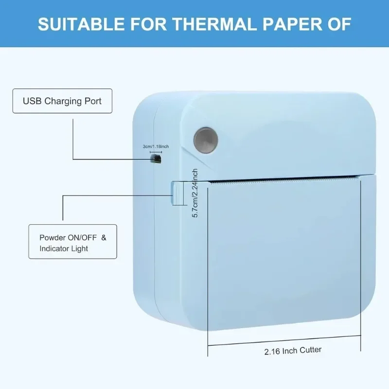 Portable Thermal Printer Mini Photo Receipt Sticker Label Printer Bluetooth Connected IOS/Android Sticker Maker Photo Printer