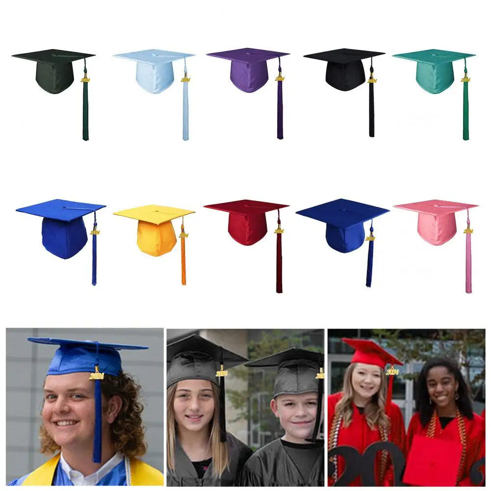 Graduation Hat with Tassel Adult Unisex Solid Color Graduation Bachelor Hat Festive Party Decorations