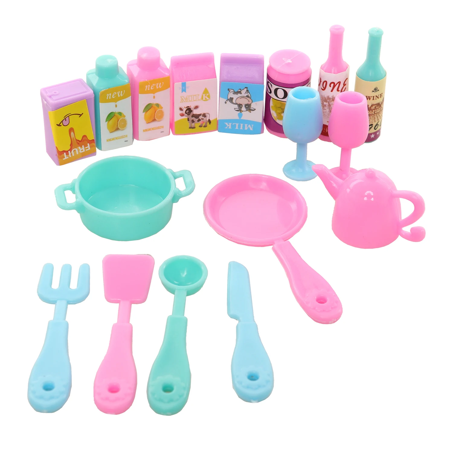 Dollhouse Mini Kitchen Food for Barbie 43 Pcs Dinner Set Fork Knif Plate Pizza Soup Tableware Cute Kids Toys Doll Accessories