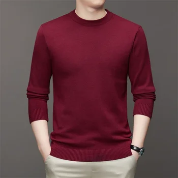 7 Colour Men's Round Neck Long Sleeved Solid Color Sweater Soft Warm and Comfortable Top with a Base 1