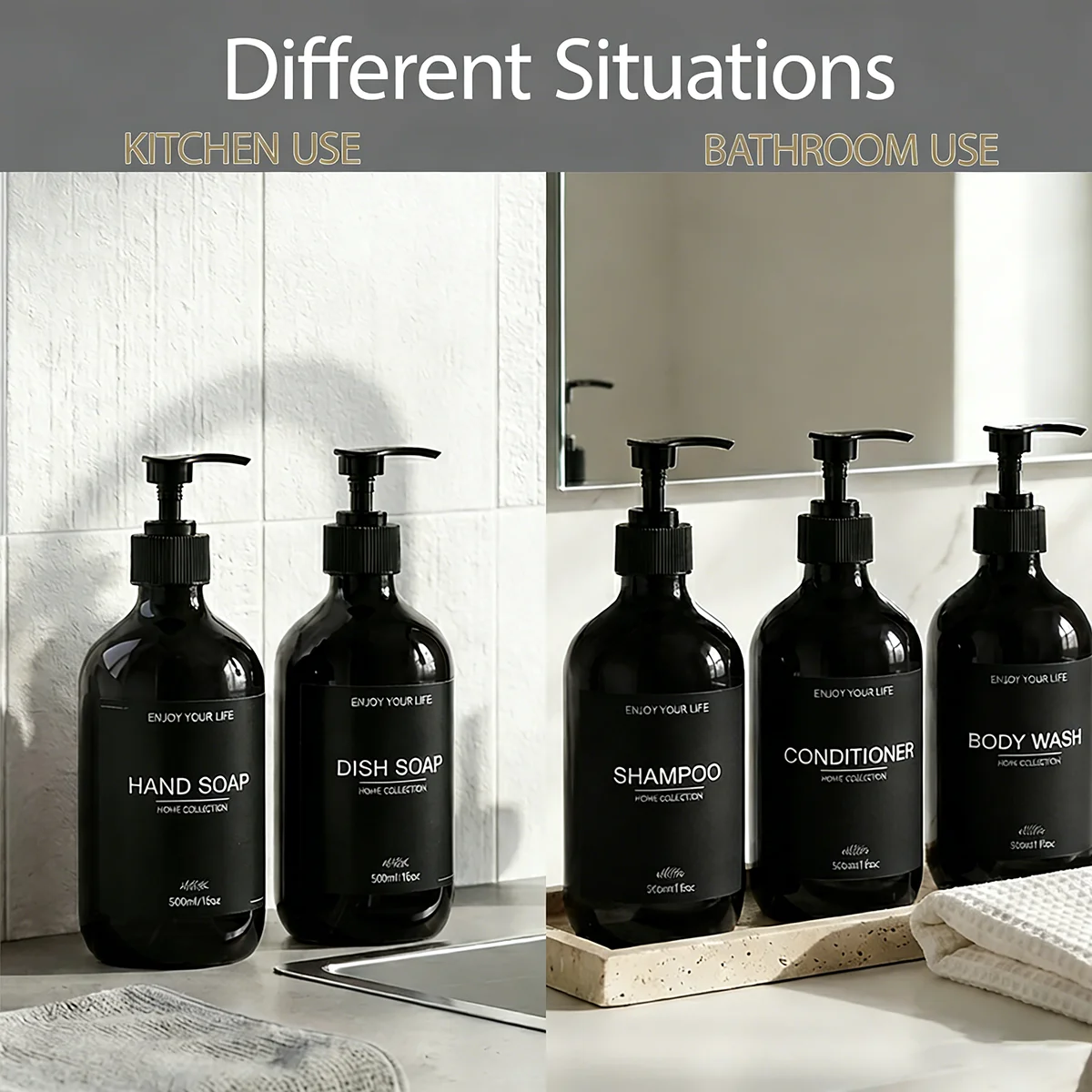 Glossy Black Shower Dispenser Set 5