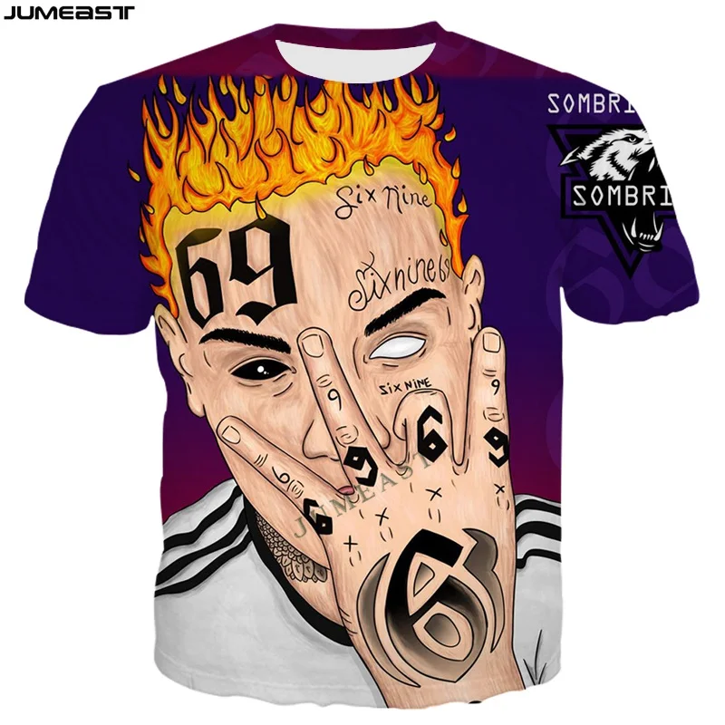Jumeast Y2K 3D Printed Hip Hop Rapper 69 Tekashi69 Short Sleeve T