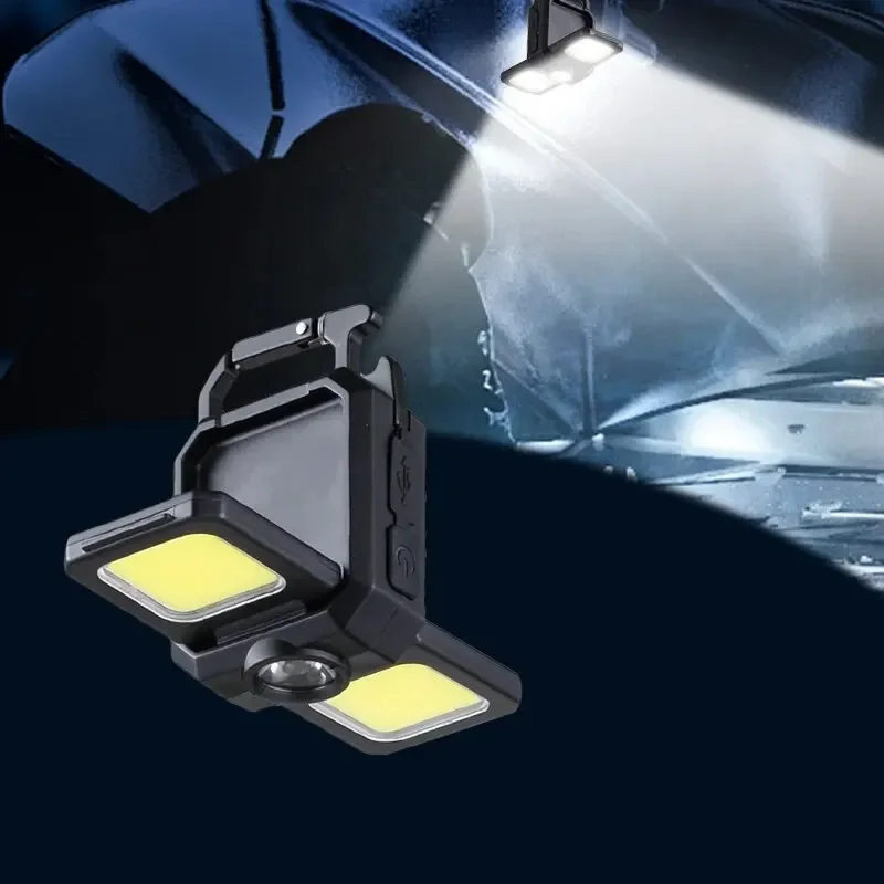 COB Keychain Work Light with Dual Light Source 5Mode Rechargeable High Lumens Portable LED for Camping Hiking Running