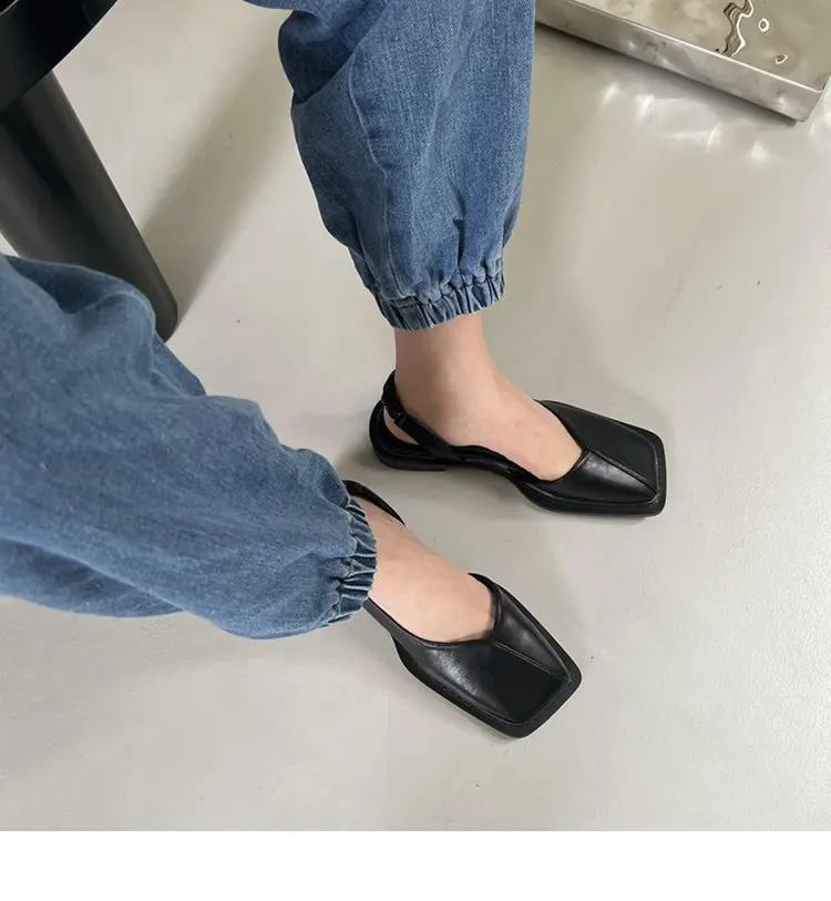 Square Toe Summer Ladies Sandals Ladies Elastic Band Flat Heel Women Shallow Party Shoes Square Heel Sandal Women Sandals