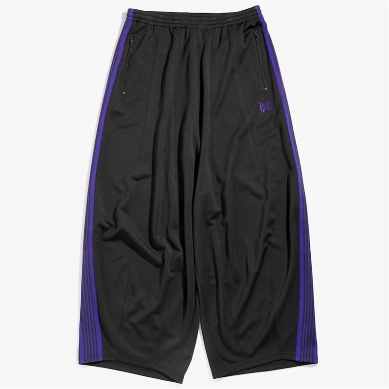 

Спортивные брюки с широкими штанинами для мужчин и женщин, большие размеры, с вышивкой «Игла», с бабочкой, фиолетовые полосатые с широким подолом, y2k