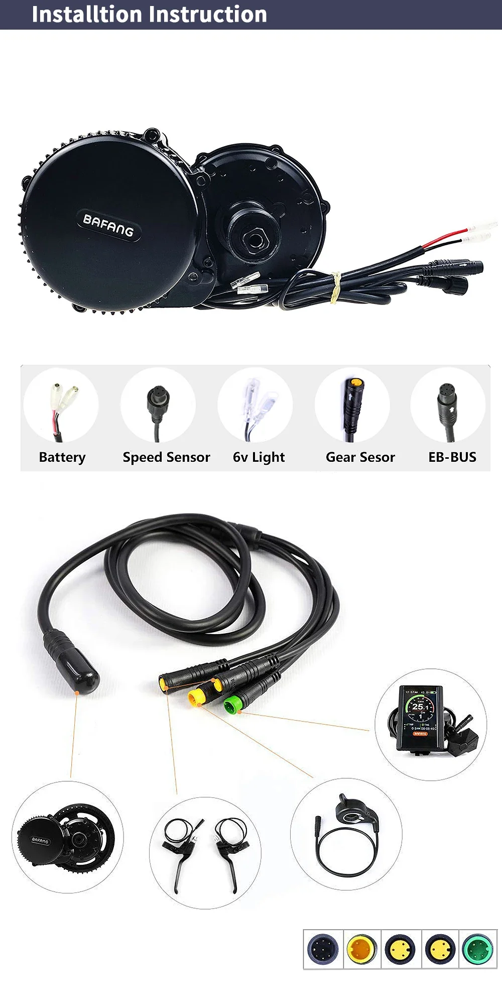 Description Picture 4 of itemBafang 1000W 48V 52V BBSHD BBS03 Mid Drive Ebike Motor Kit 68MM 100MM 120MM Engine Electric Bike Conversion Kit with Battery