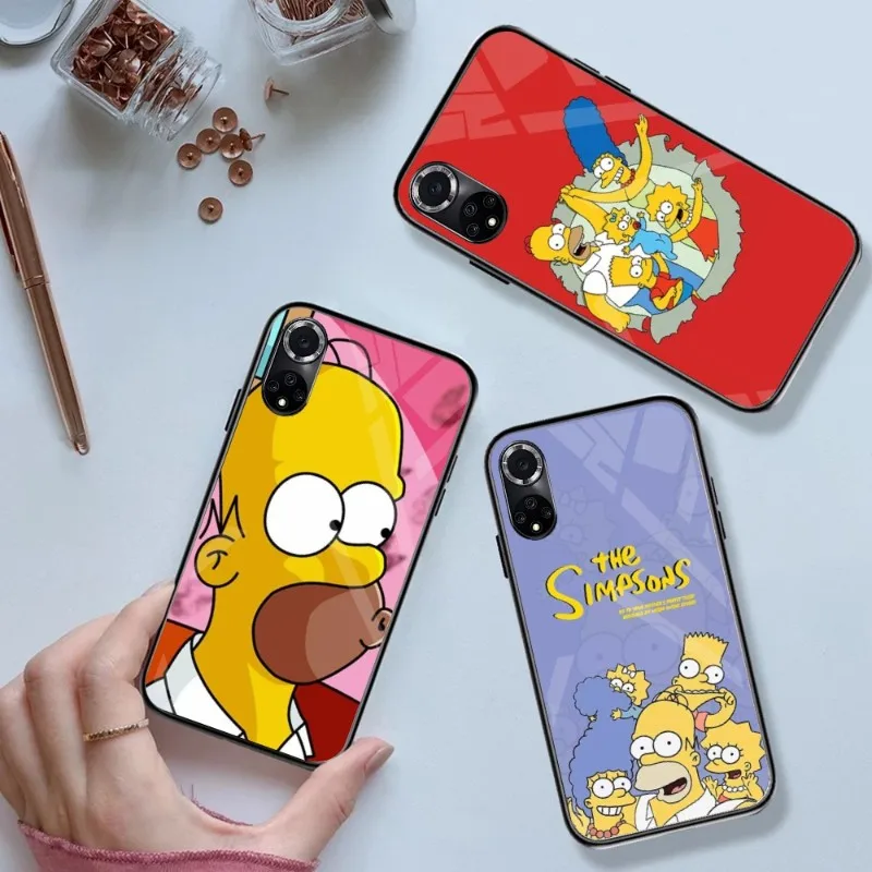 Custodia Per Telefono Simpson In Vetro Temperato Per Huawei P 40 30 20 10 Pro Plus P50 P9 P Smart 2019 2021 P Plus Smart Z