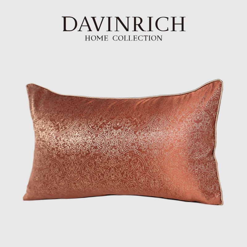 

DAVINRICH, чехлы для подушек с оранжевым, серебристым Дамасским цветочным узором, жаккардовые, для поясницы, многофактурные, Марокканский дизайн, роскошные чехлы для подушек ручной работы