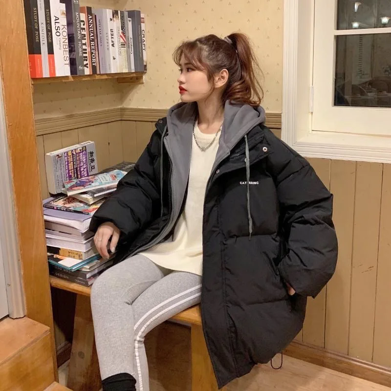 2023 Winter New 300 Pounds Fat mm Fake Two Korean Version of Student Bread Clothes Thickened Cotton-Padded Female Coat Tide ins