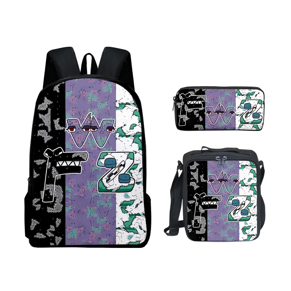 Popular Youthful Novelty Alphabet Lore 3D Print 3pcs/Set Student Travel bags Laptop Daypack Backpack Lunch Bag Pencil Case
