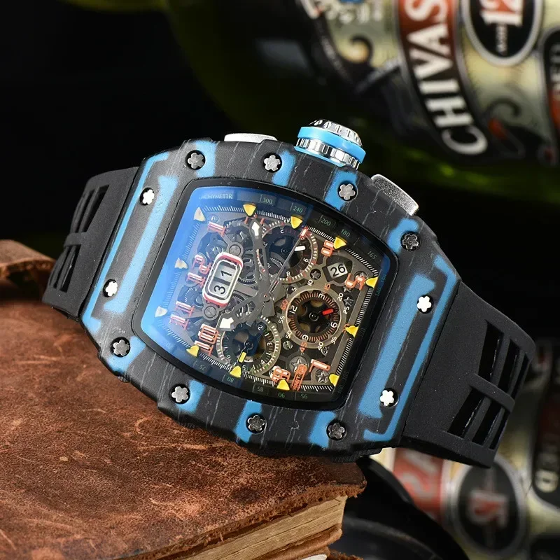 

Top Luxury Graffiti Men's Wristwatch Carbon Fiber Printed 6-pin Run Second Watch Wine Barrel Shaped RM Couple Watch