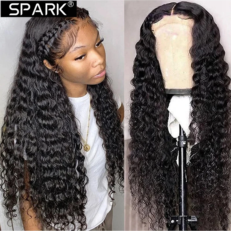 

SPARK 180 Density Deep Wave Wigs 100% Human Hair Wigs 13x4 Transparent Lace Frontal Wig Curly Hair Pre Plucked 16-32 Inch