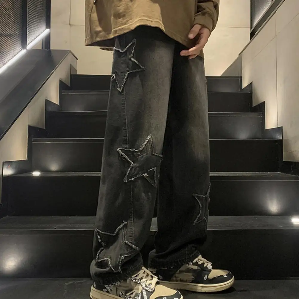 Men Vintage Korean Streetwear Oversize Star Aesthetic Straight Wide Leg Jeans Grunge Denim Pants women clothes men jeans mens jeans jeans trousers denim trousers business jeans elastic jeans mens casual trousers