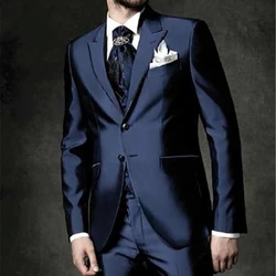 Luxury Men Suits Fashion Casual Custom Made Set Peak Lapel Wedding Groom High Quality Blazer Slim Fit Jacket+Pants+Vest 2024