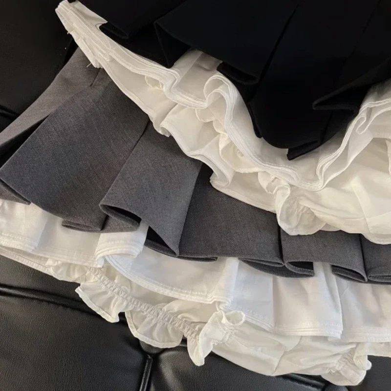 Ruffles Black Mini Skirt Women Korean Patchwork Pleated Skirts Japanese Kawaii High Waist All Match A Line Skirt New 4