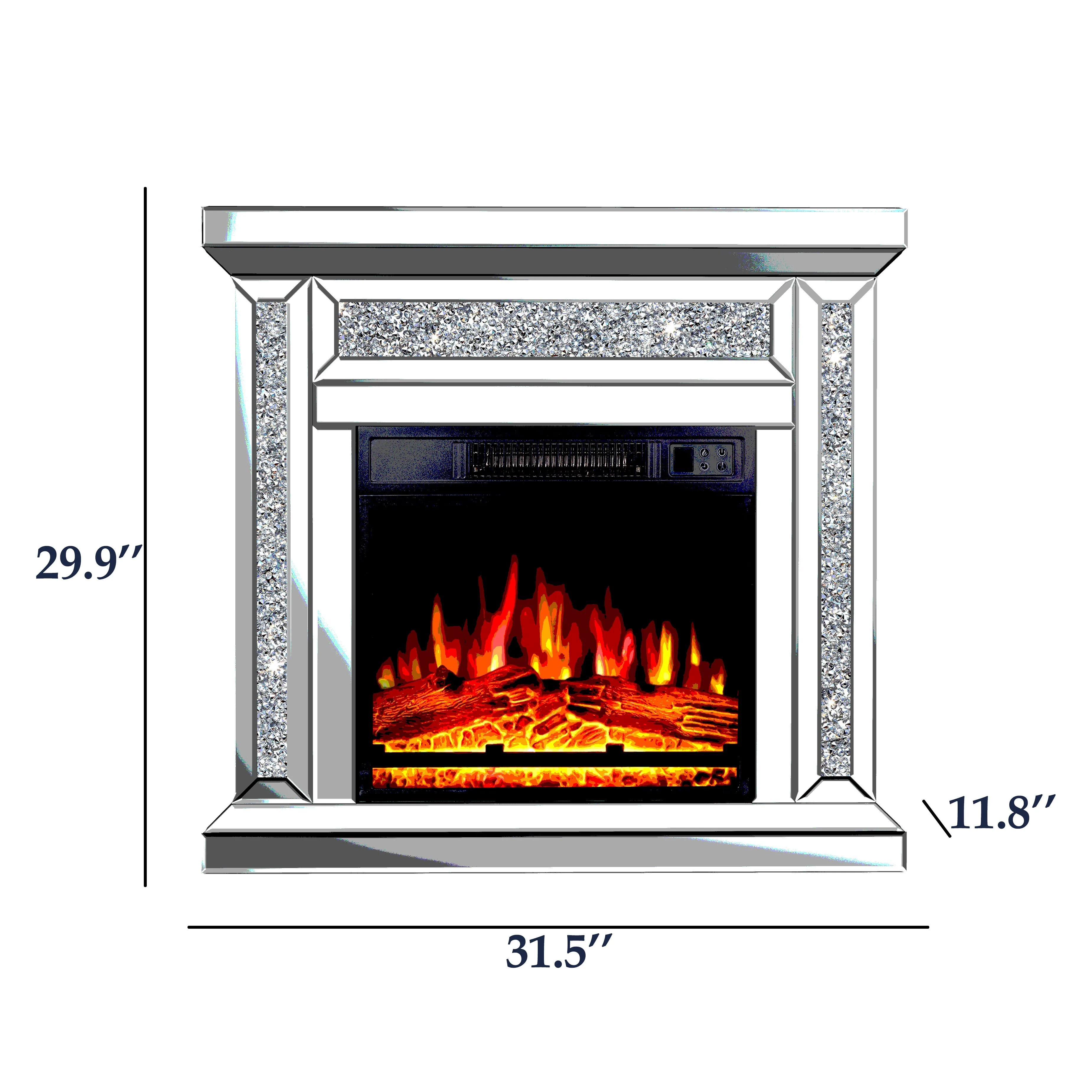 SHYFOY 31.5'' Electric Fireplace with Crushed Diamond Silver Mirror Frame 3