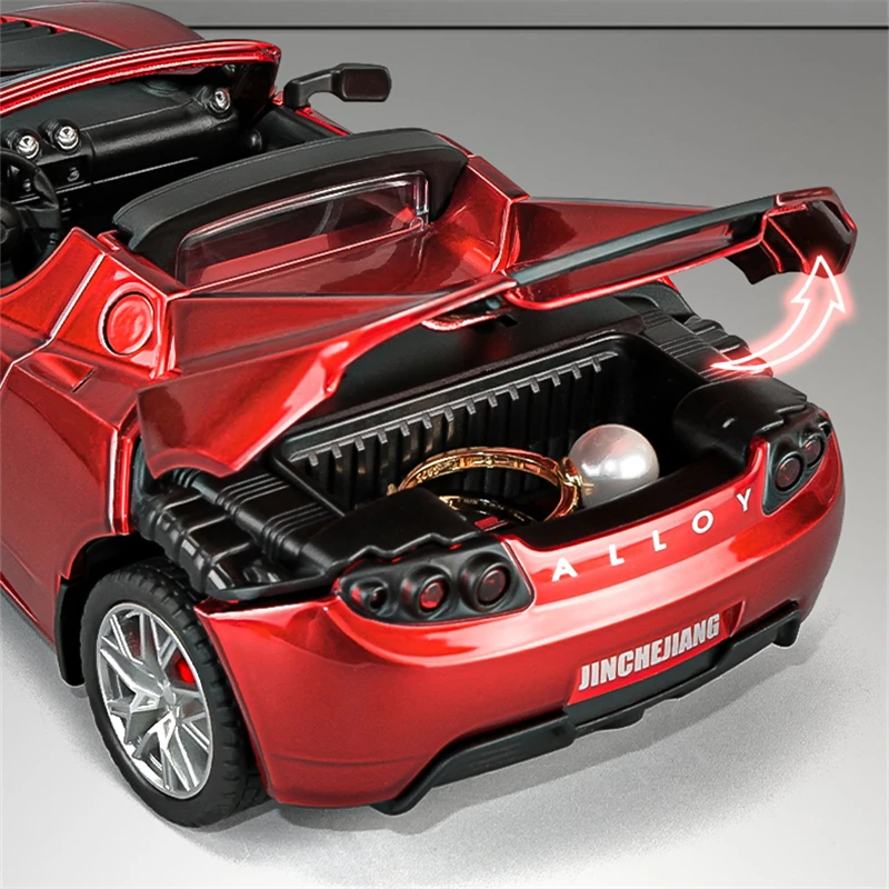 1:24 Tesla Roadster Alloy Sports Car Model Diecasts Metal Toy Racing Vehicles Car Model Simulation Sound and Light Gift 4