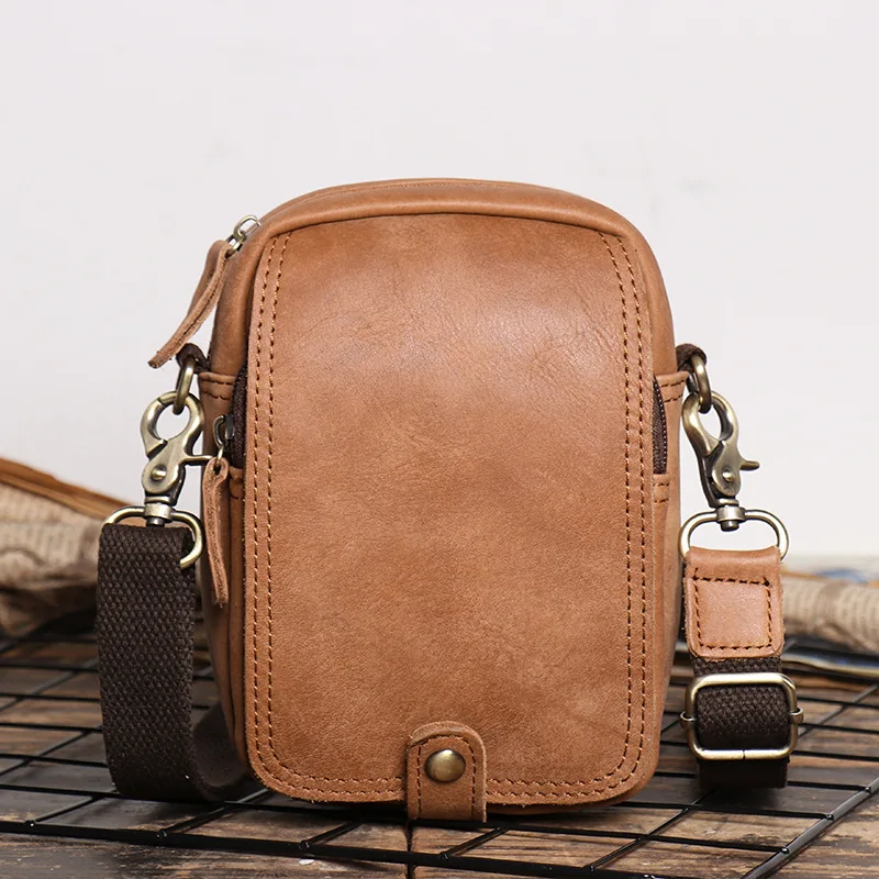 

Vintage Small Leather Shoulder Bag Phone Pouch Waist Bag For Men Male Belt Pouch For Mobile Phone Bags Anti Theft Mini Sling Bag