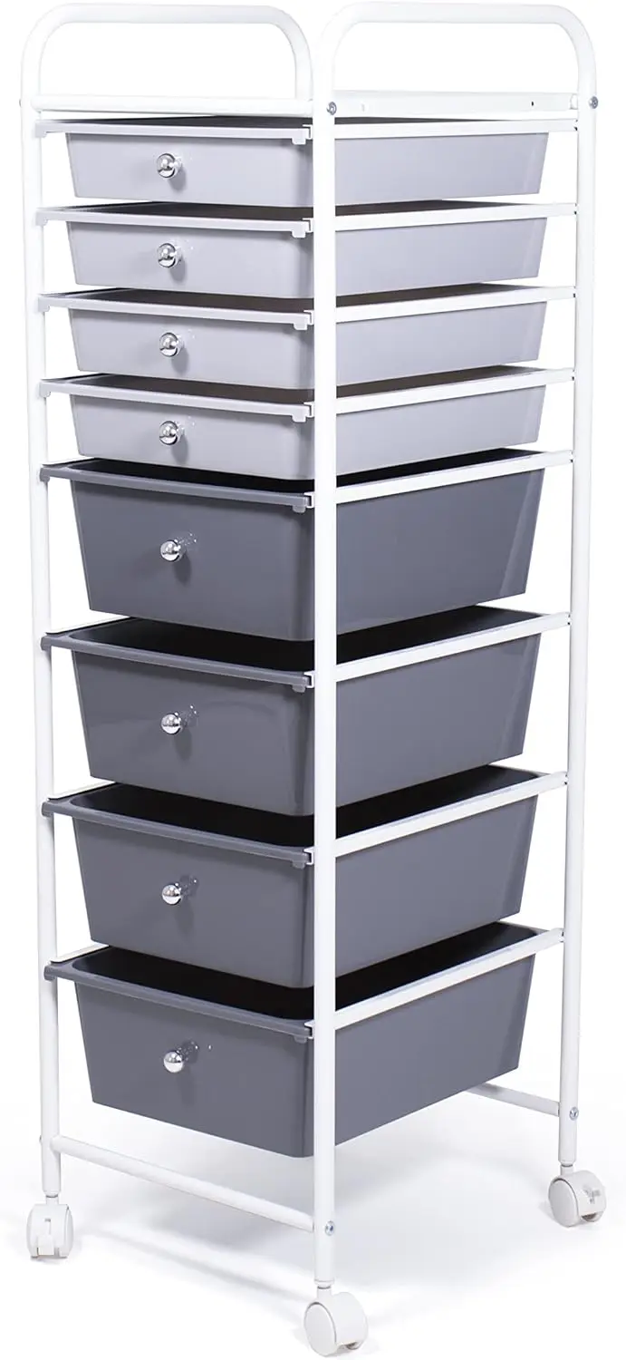 Humble Crew Essentials 8 Drawer Rolling Storage Cart with Wheels, Grey 6 tier rolling storage cart clear foldable drawer office organizer hidden wheels pp 6 drawer dorm storage rolling for offices