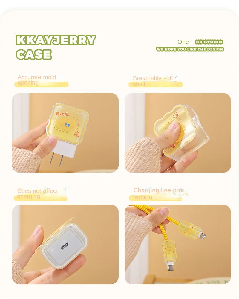 Sab01f7574049471f8a1225f65be5a69a6 USB Cable Protection For iphone 18, 20W Original Charger Protector Cover Cartoon Heart Flower Protective Data Line Spiral Winder Mallzona